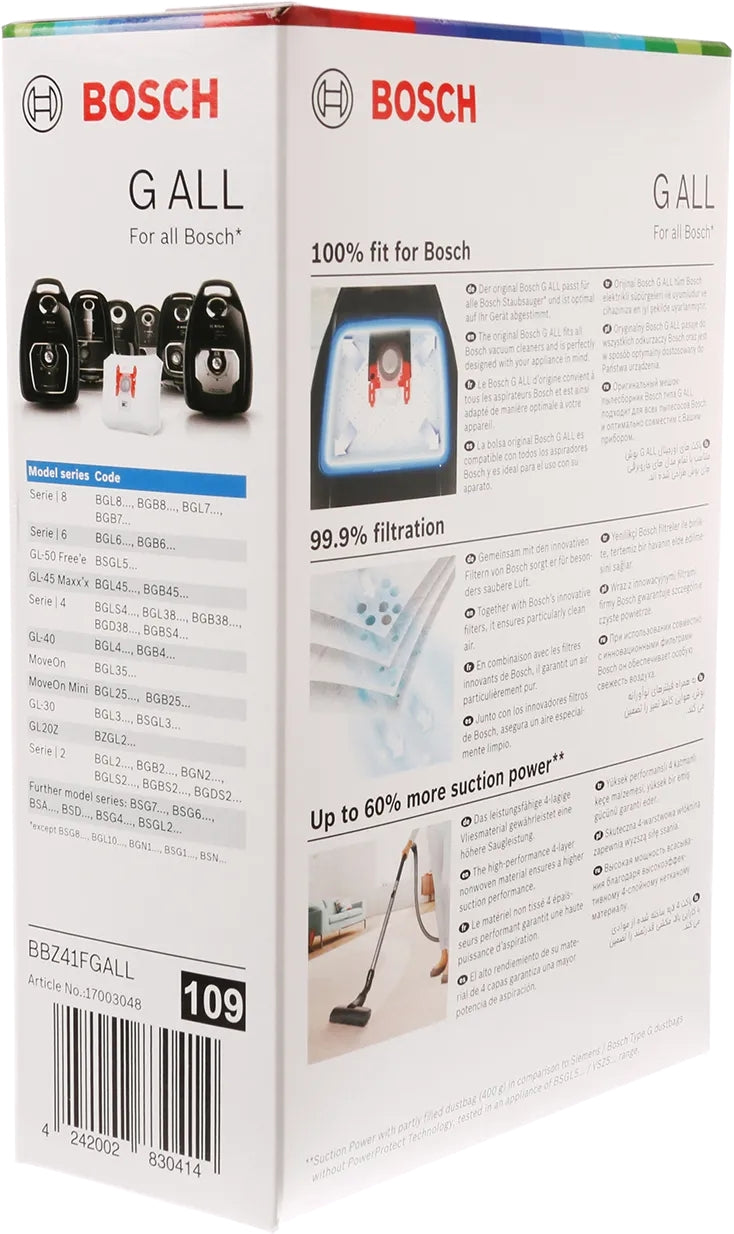17003048 Bosch Type G All Vacuum Synthetic Bags (4 Pack)