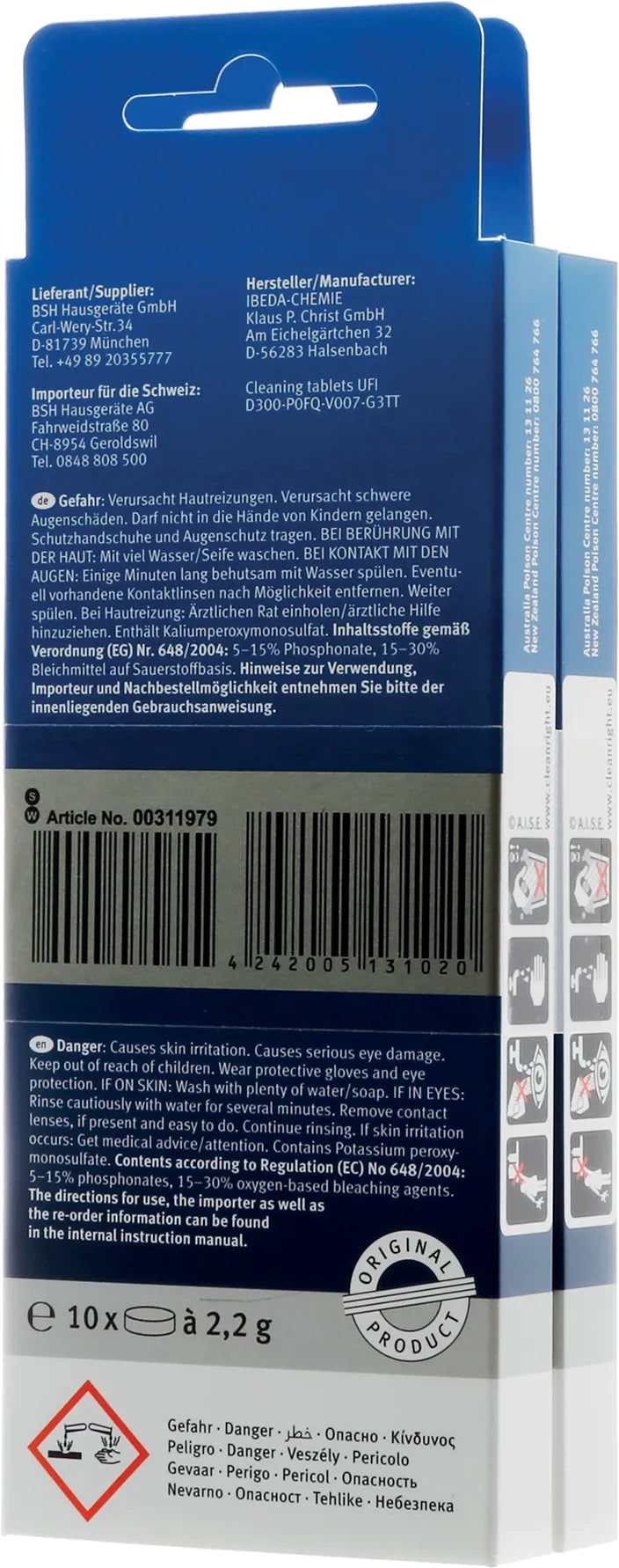 00311979 Bosch Coffee Machine Cleaning Tablets (20 Pack)