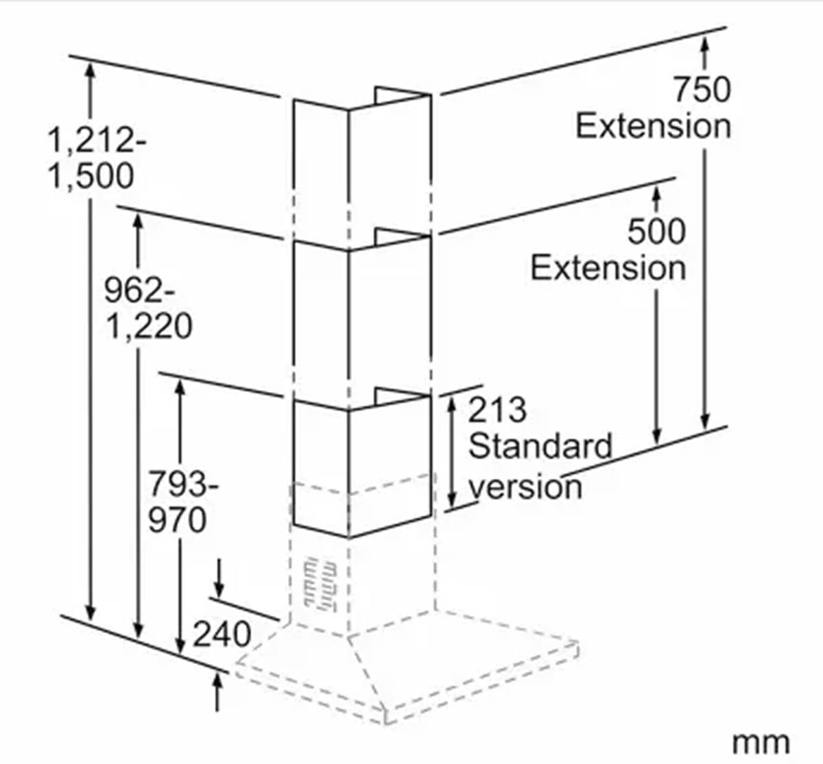 00704255 Bosch/Siemens Rangehood Chimney Flue Extension 750mm