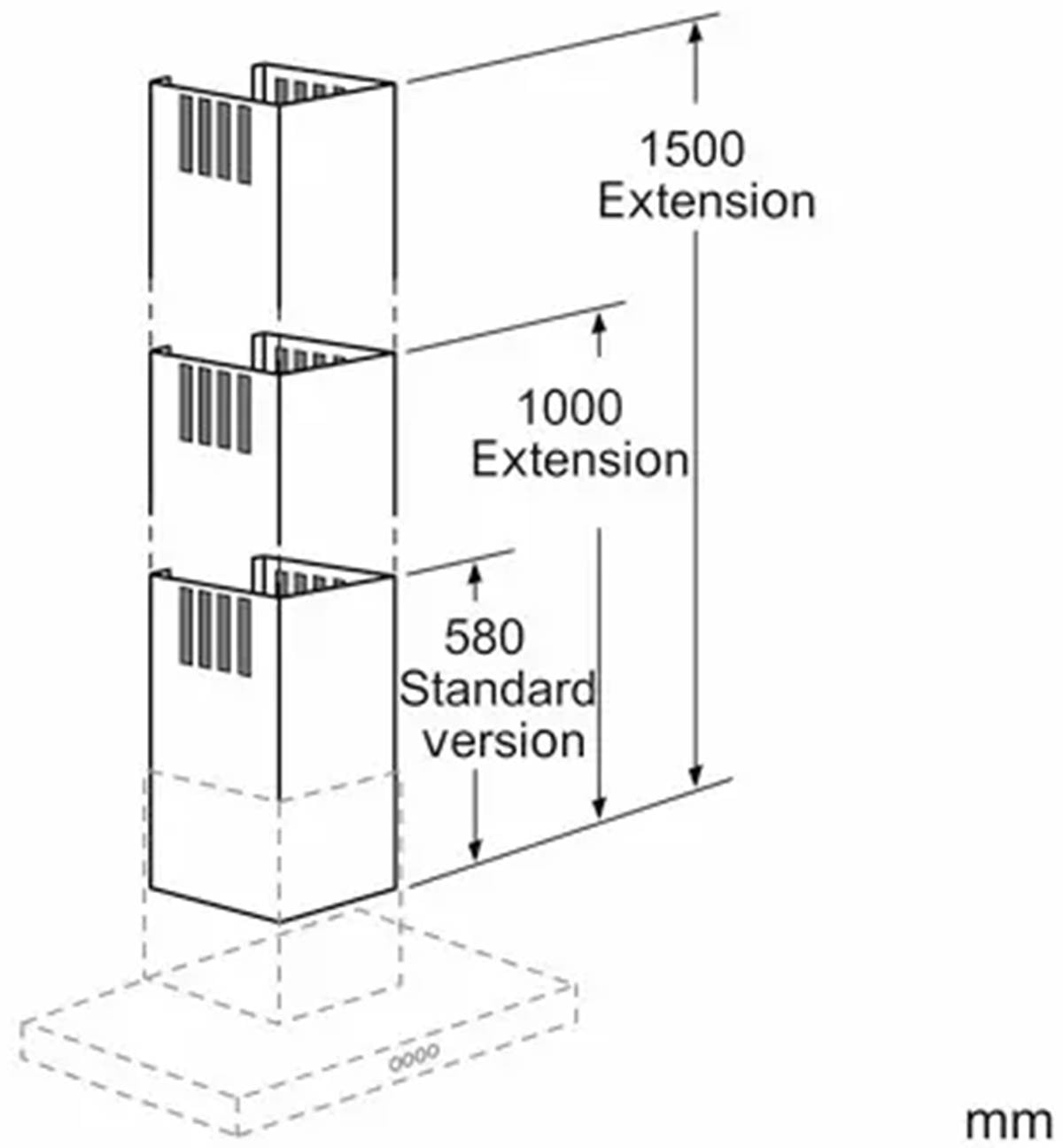 00704535 Bosch Rangehood Chimney Extension 1500mm