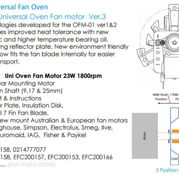 OVEN FAN MOTOR - UNIVERSAL 23W